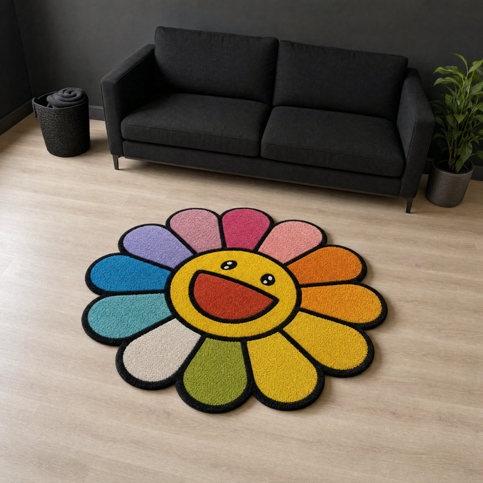 Rainbow Flower Rug 1 - living room scale shot