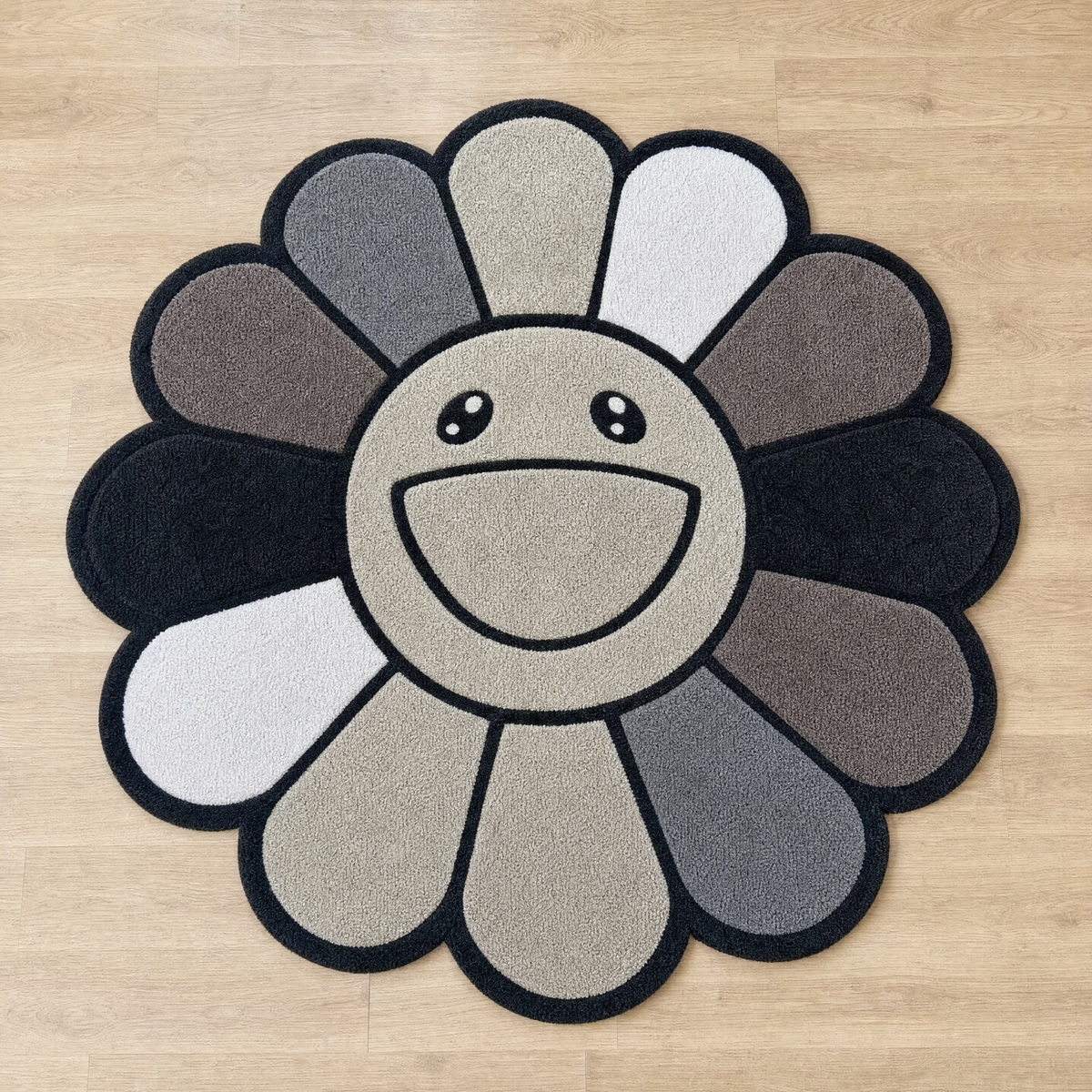 Grey Flower Rug - top-down overhead view