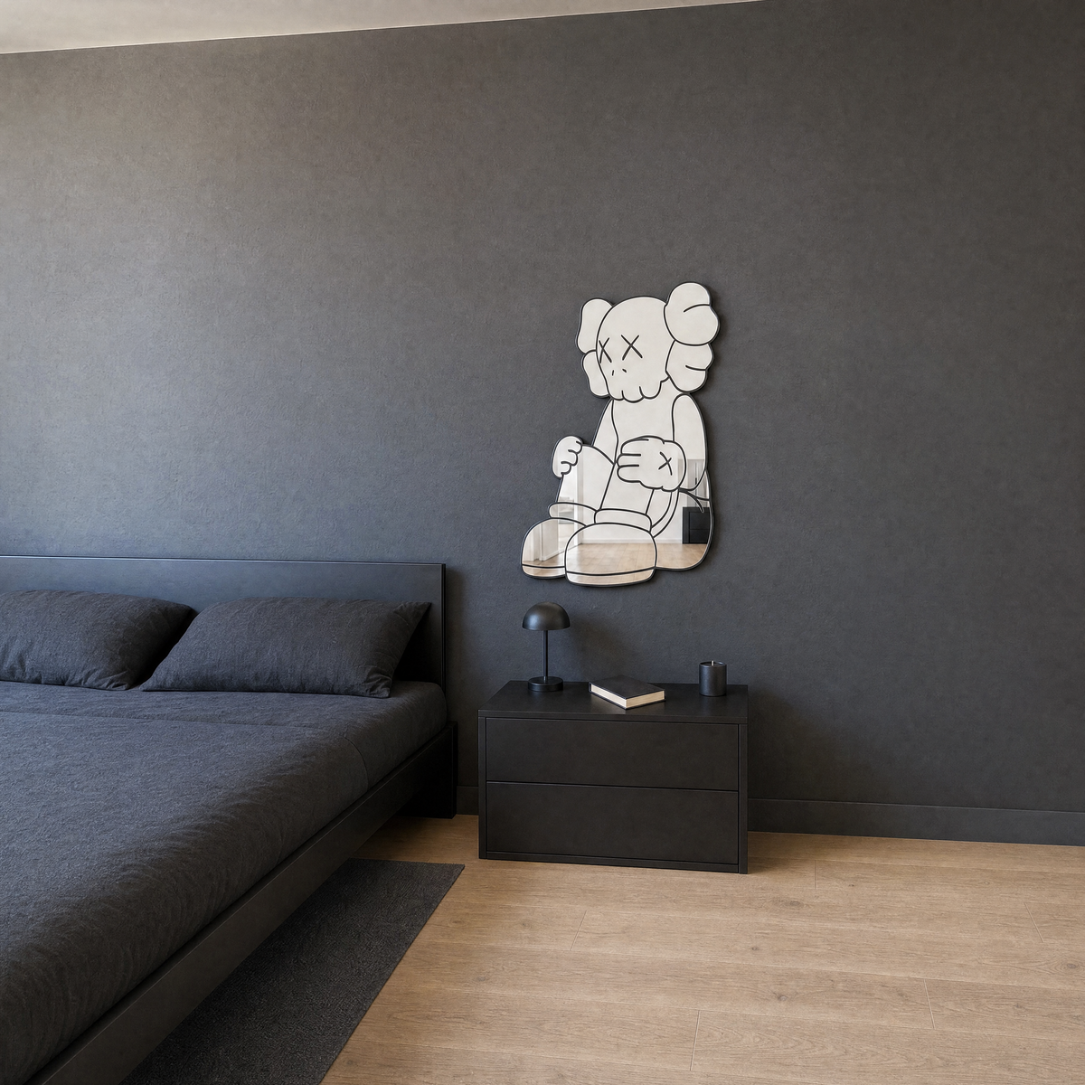 Figure Mirror - wider bedroom view