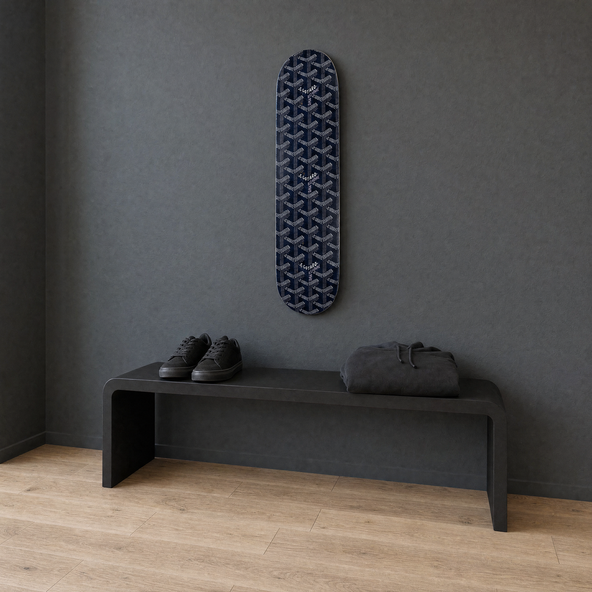 Monogram Skateboard - wider room view