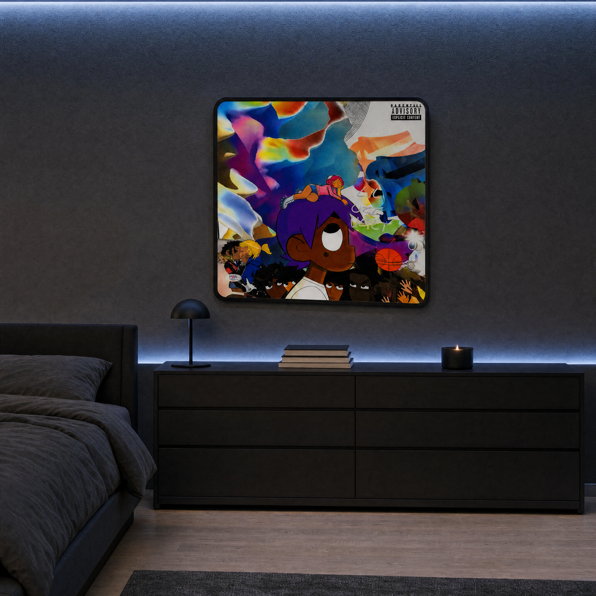 Uzi Wall Art - bedroom LED scene, straight-on