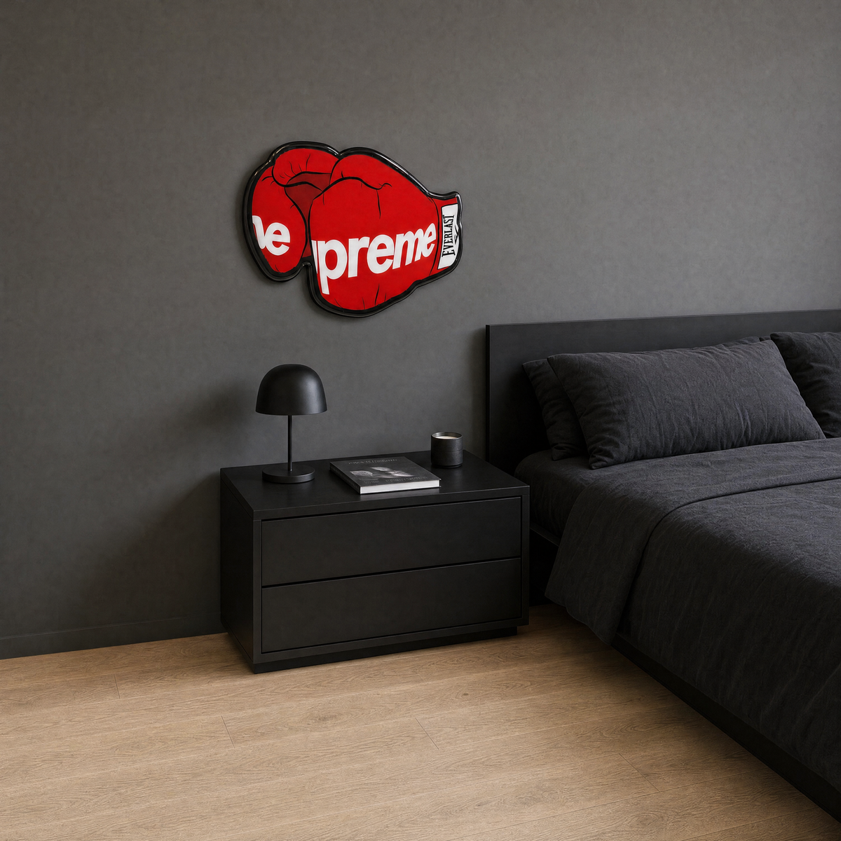 Gloves Wall Art - wider bedroom view