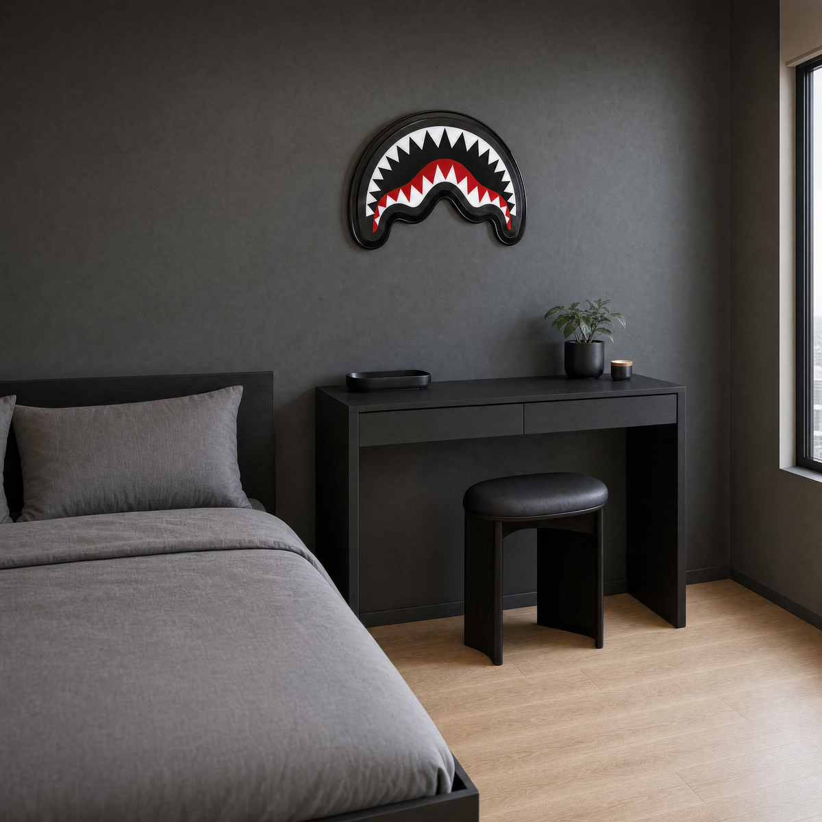 Fighter Teeth Wall Art - wider bedroom view