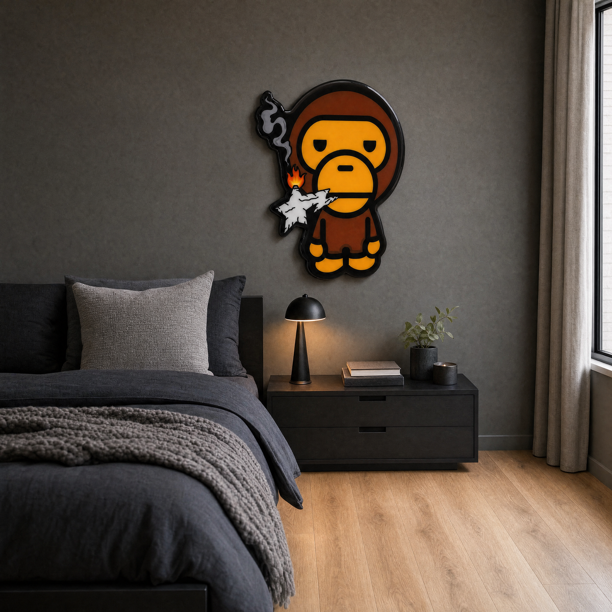 Ape Smoke Wall Art - wider bedroom view