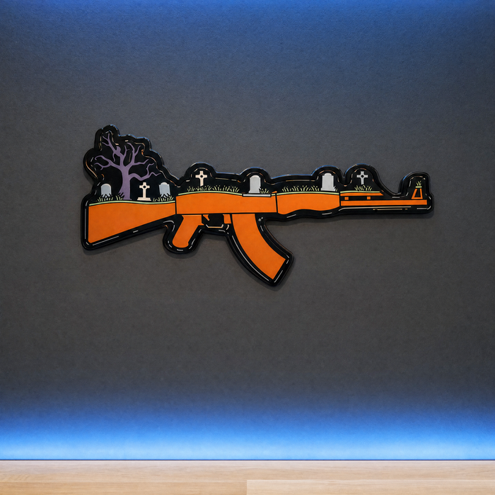Graveyard AK Wall Art - blank wall blue LED, straight-on
