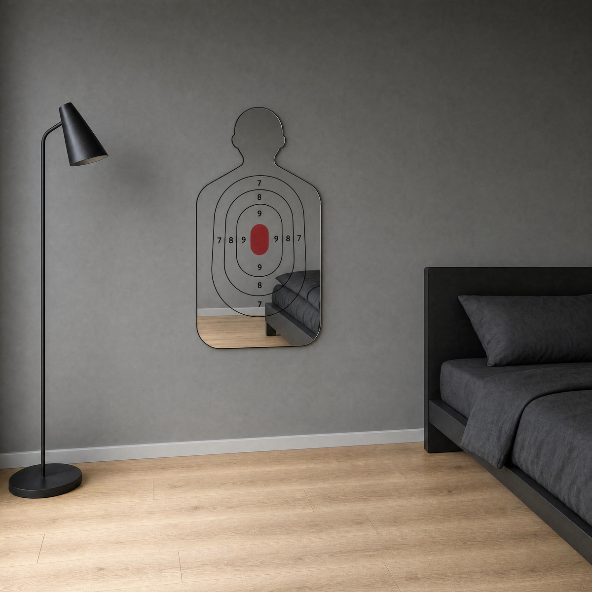 Target Mirror - wider bedroom view